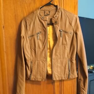 Jou Jou Tan Leather Jacket with Zipper Accents